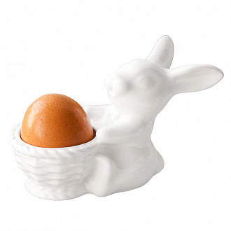 Подставка для яйца Воришки, Кролик с корзинкой, 8,5 см, белая