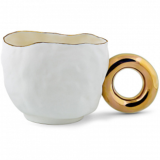 Кружка с ручкой-кольцом, 300 мл, белая с золотым декором