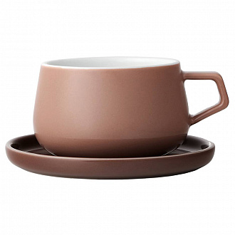 Чашка чайная с блюдцем Viva Scandinavia, Ella, 300 мл, бежево-коричневая