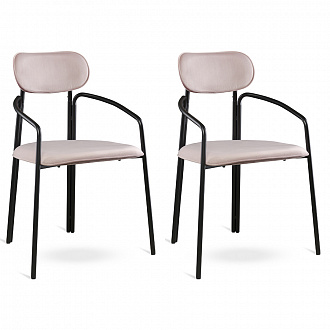 Набор из 2 стульев Ror, Round, велюр, черный/розовый