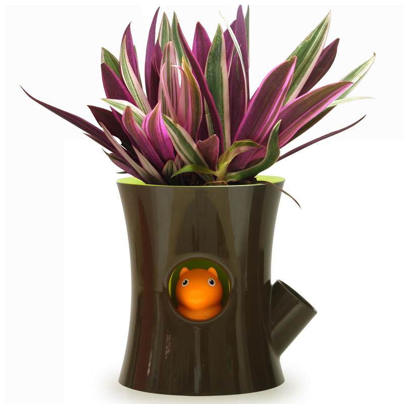 Изображение товара Горшок для цветов с системой автополива Log&Squirrel, коричневый/зеленый
