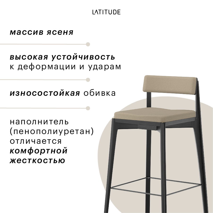 Изображение товара Набор из 2 барных стульев Aska, рогожка, черный/бежевый
