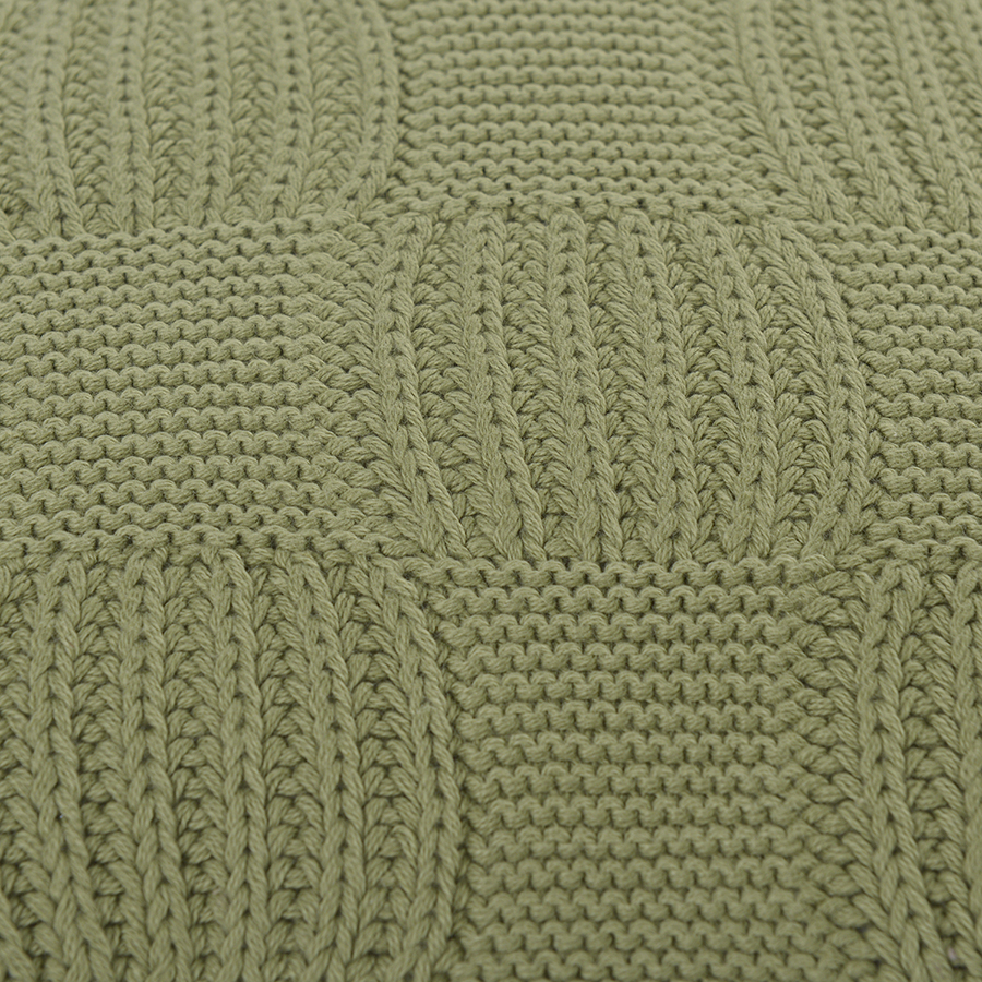 Изображение товара Подушка из хлопка рельефной вязки травянисто-зеленого цвета из коллекции Essential, 45х45 см