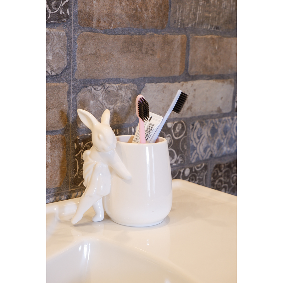 Изображение товара Стаканчик для зубных щеток Кролики-чистюли, 14,3 см, белый