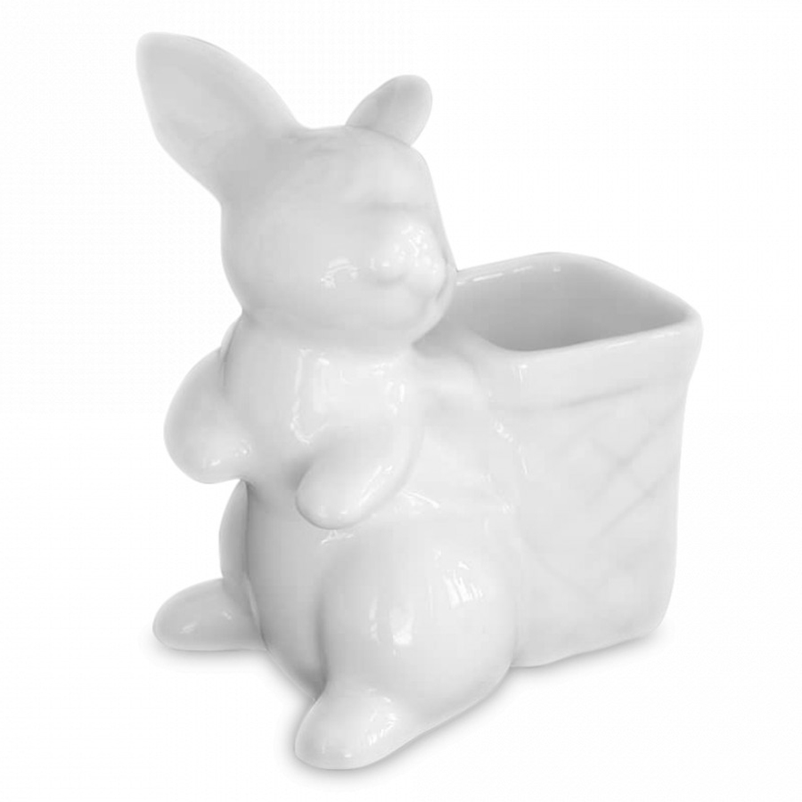Изображение товара Подставка для зубочисток Воришки, Кролик с туеском, 10,5 см, белая