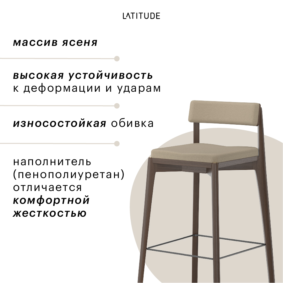 Изображение товара Набор из 2 барных стульев Aska, рогожка, орех/бежевый