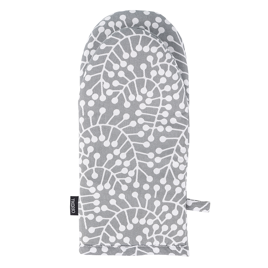 Изображение товара Прихватка-варежка серого цвета с принтом Спелая Смородина из коллекции Scandinavian touch, 14х32 см