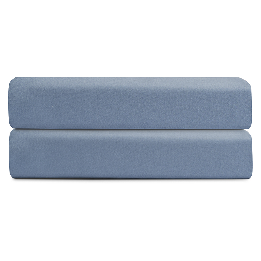 Изображение товара Простыня на резинке из сатина джинсово-синего цвета с брашинг-эффектом из коллекции Essential, 180х200х30 см