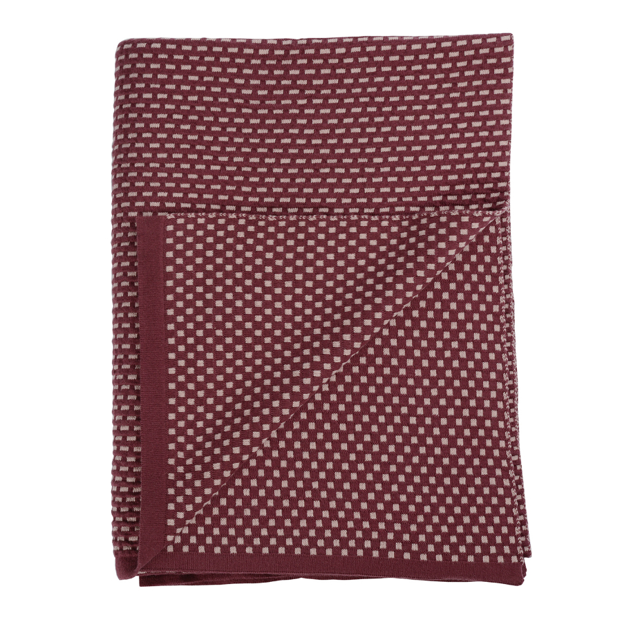 Изображение товара Плед из хлопка фактурной вязки бордового цвета из коллекции Essential, 130х180 см