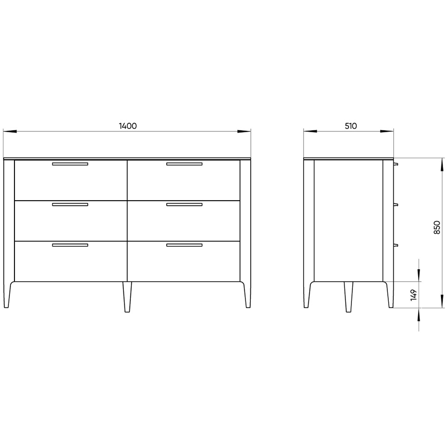 Изображение товара Комод с 6-ю ящиками Type, 51х140х85 см, серый