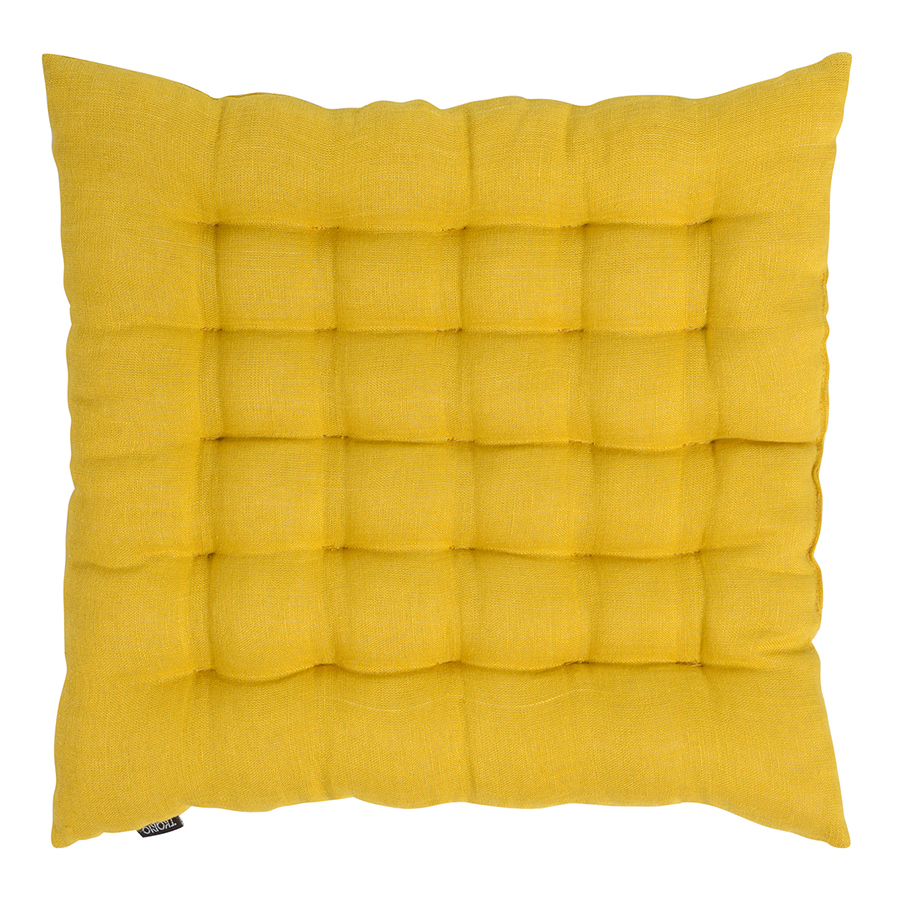 Изображение товара Подушка на стул из стираного льна горчичного цвета из коллекции Essential, 40х40x4 см