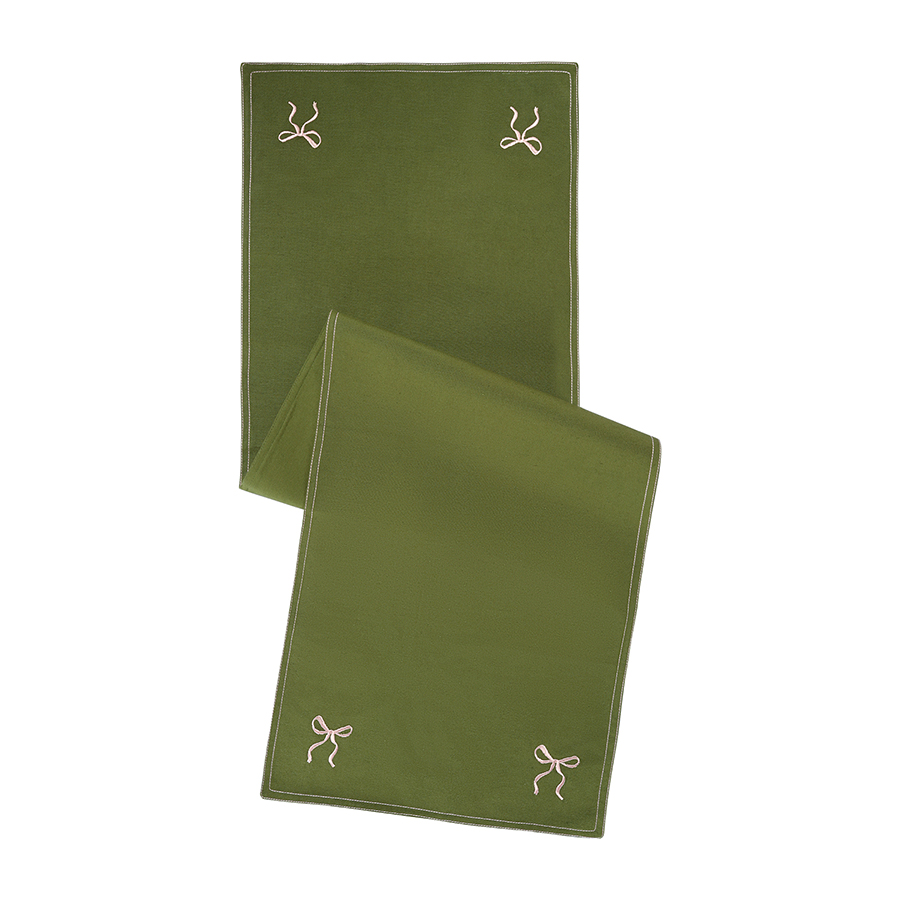 Изображение товара Дорожка на стол Fancy Bows оливкового цвета из коллекции Essential, 45x150 см