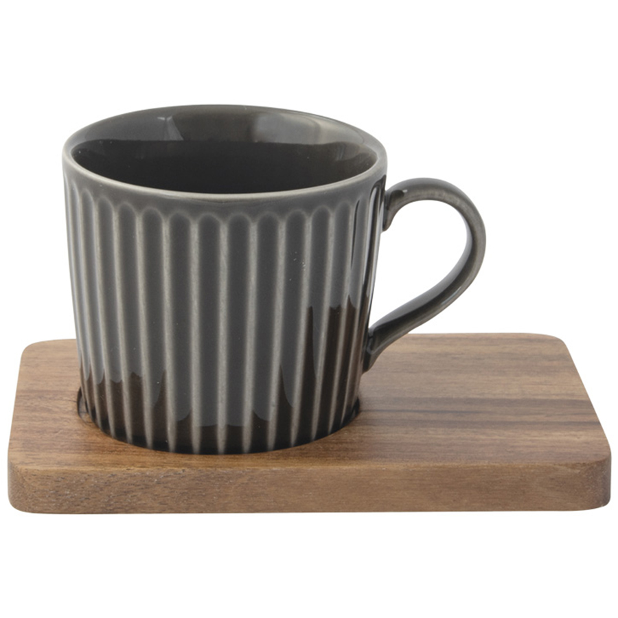 Изображение товара Набор из 4-х чашек для кофе с подставками из акации Время отдыха, 110 мл, серо-белый