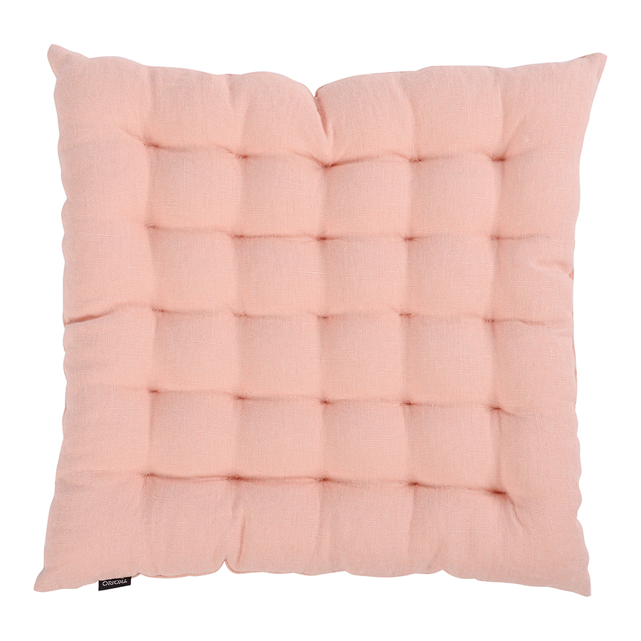 Изображение товара Подушка стеганая на стул из умягченного льна розово-пудрового цвета из коллекции Essential, 40х40 см