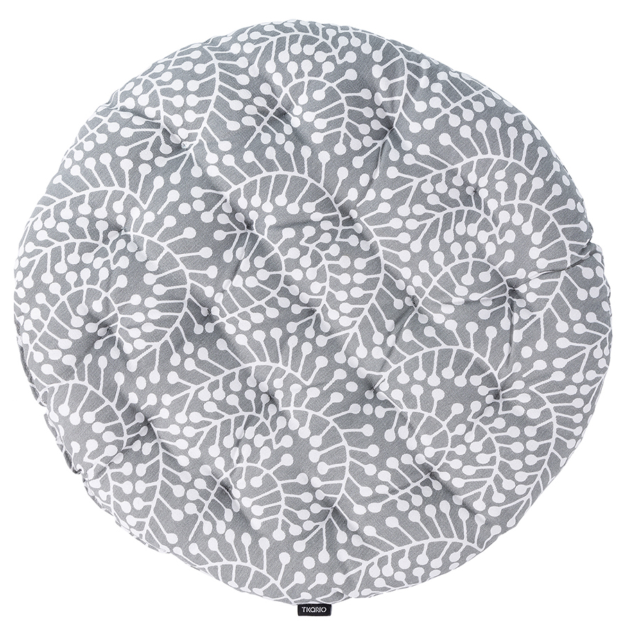 Изображение товара Подушка на стул круглая серого цвета с принтом Спелая Смородина из коллекции Scandinavian touch, 40 см