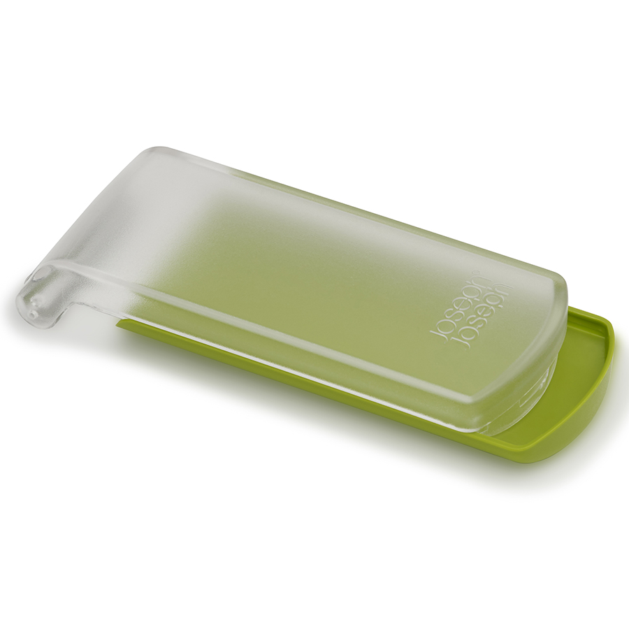 Изображение товара Овощечистка с горизонтальным гладким лезвием и емкостью для очисток PeelStore, зеленая