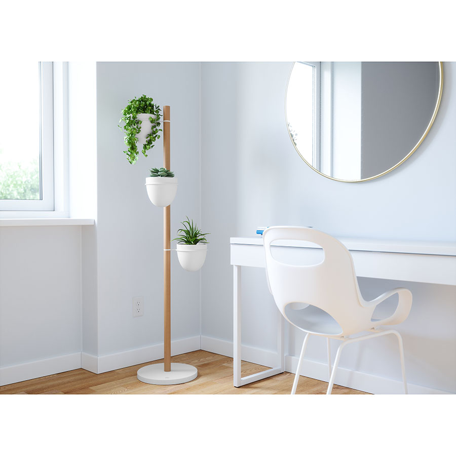 Изображение товара Подставка для растений Floristand, белая/натуральное дерево, 3 горшка