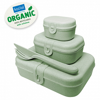 Изображение товара Набор ланч-боксов и столовых приборов Pascal, Organic, зеленый, 3 шт.