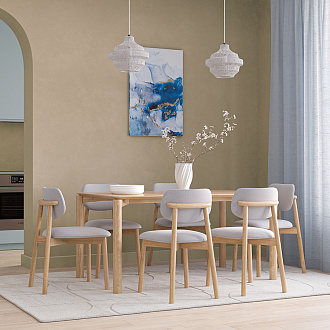 Обеденная группа Union: стол обеденный, 150х90 см, дуб и 6 стульев, рогожка, светло-коричневый/светло-серый