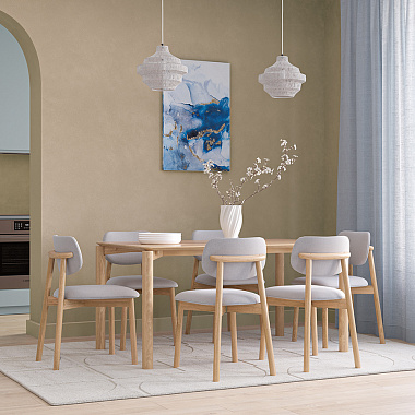 Обеденная группа Union: стол обеденный, 150х90 см, дуб и 6 стульев, рогожка, светло-коричневый/светло-серый, анонс элемента