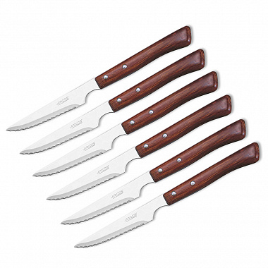 картинка Набор столовых ножей для стейка Steak Knives, рукоять дерево, 11 см, 6 шт. от магазина Одежда+