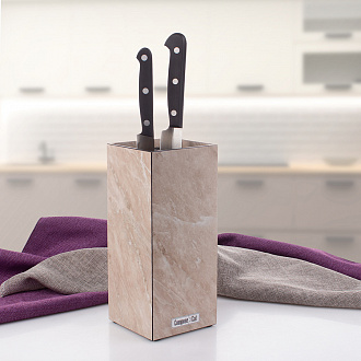Изображение товара Подставка для кухонных ножей, 10х10х23 см, бежевый мрамор