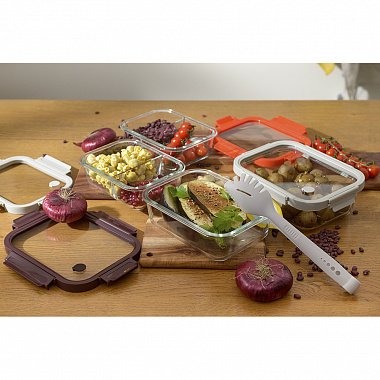 картинка Контейнер для запекания и хранения прямоугольный Click Glass, 1,5 л, светло-серый от магазина Одежда+