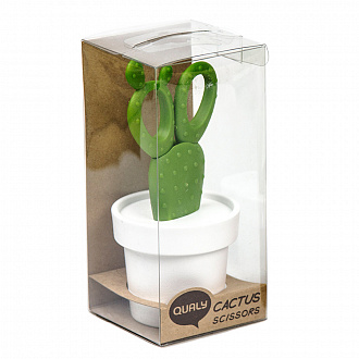 Изображение товара Ножницы Cactus с держателем,  белые с зеленым