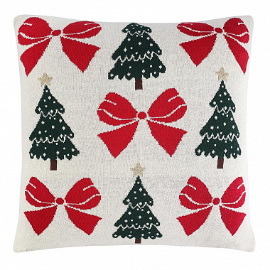 Подушка вязаная с новогодним рисунком Christmas Bows из коллекции New Year Essential, 45x45 см, анонс элемента