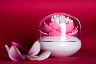 Изображение товара Контейнер для хранения ватных палочек Lotus, белый/розовый