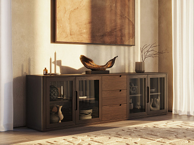 Комод со стеклянными дверями James, 220х45х88 см, карамель, анонс элемента