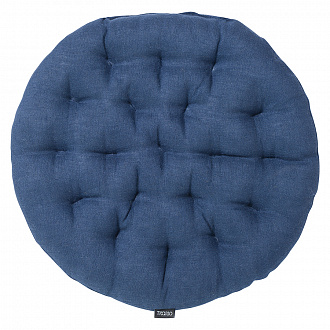 Изображение товара Подушка на стул круглая из стираного льна синего цвета из коллекции Essential, 40х40x4 см