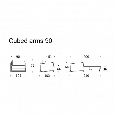 Кресло Cubed 90 с подушкой, подлокотниками Rests и черными ножками, синее, анонс элемента