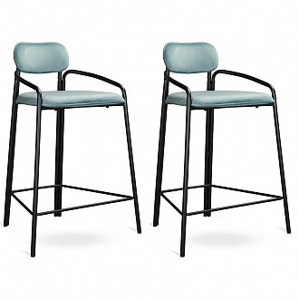 Изображение товара Набор из 2 полубарных стульев Ror, Round, велюр, черный/светло-бирюзовый