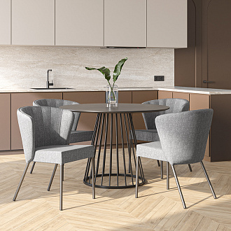 Обеденная группа: стол Tyra, Ø110 см, черный и стул Kristin, серый, 4 шт.