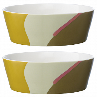 Изображение товара Набор из двух салатников горчичного цвета с авторским принтом из коллекции Freak Fruit, 16см