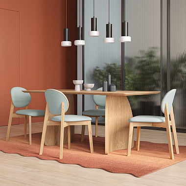 Обеденная группа Brunch: стол обеденный,180х90 см, дуб и 4 стула, рогожка, светло-коричневый/мятный, анонс элемента