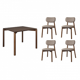 Обеденная группа Union: стол обеденный 90х90 см, дуб и 4 стула, рогожка, темно-коричневый/кофейный