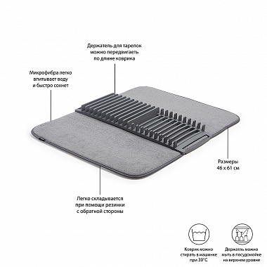 картинка Коврик для сушки посуды Udry, 46х61 см, темно-серый от магазина Одежда+
