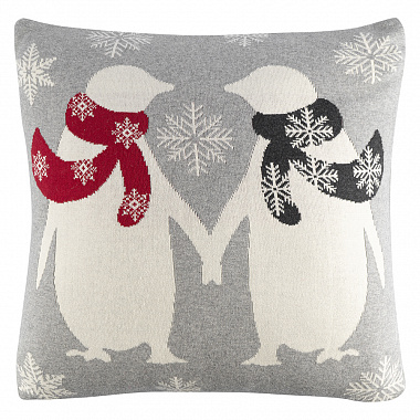 Подушка вязаная с новогодним рисунком Festive penguins из коллекции New Year Essential, 45x45 см, анонс элемента