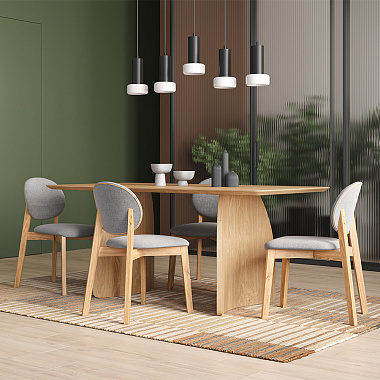Обеденная группа Brunch: стол обеденный,180х90 см, дуб и 4 стула, рогожка, светло-коричневый/серый, анонс элемента