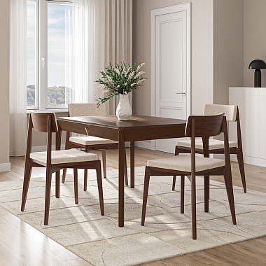 Обеденная группа Aska: стол 85х120 см, орех и стулья орех/бежевый, 4 шт., анонс элемента