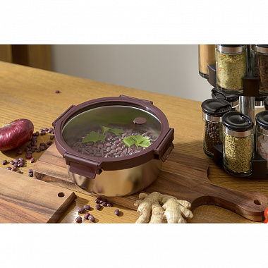 Контейнер стальной круглый Click Steel, 650 мл, сливовый, анонс элемента