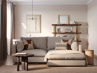 Диван Mono с оттоманкой, 210x175х85 см, песочный, анонс элемента