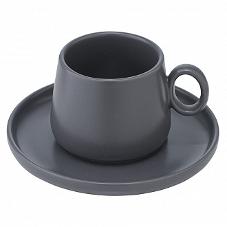 Изображение товара Набор из двух чашек с блюдцами темно-серого цвета из коллекции Essential, 120 мл