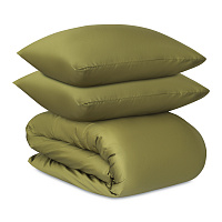 Изображение товара Комплект постельного белья из премиального сатина оливкового цвета из коллекции Essential, 150х200 см
