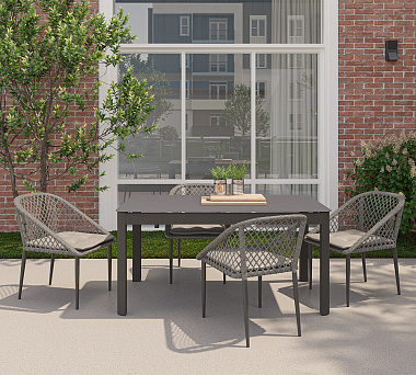 Обеденная группа: стол Leif, 160х90 см, темно-серый и стул Sverre, серый, 4 шт., анонс элемента