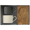 Изображение товара Набор из 2-х чашек для чая с подставками из акации Время отдыха, 250 мл, черная/светло-оливковая