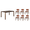Изображение товара Обеденная группа Union: стол обеденный, 150х90 см, дуб и 6 стульев, рогожка, темно-коричневый/терракота