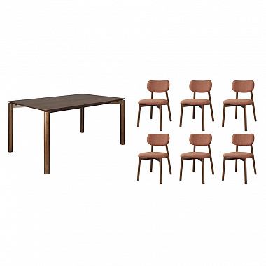 Обеденная группа Union: стол обеденный, 150х90 см, дуб и 6 стульев, рогожка, темно-коричневый/терракота, анонс элемента